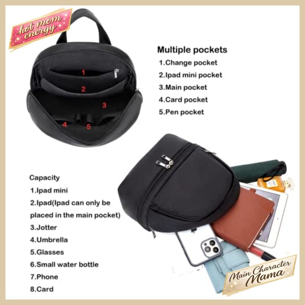 Mini Backpack PU Leather Daypack Adjustable Strap… - image 4